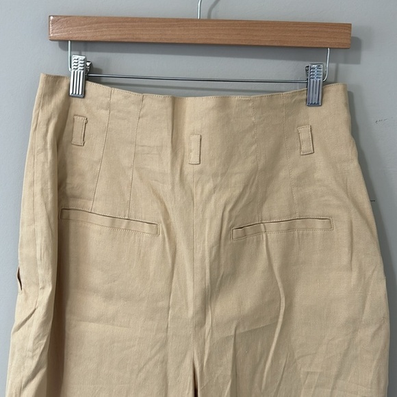 DEREK LAM 10 CROSBY Pant Linen blend wide leg pants Beige Pockets Sz 12 NEW - Picture 7 of 14